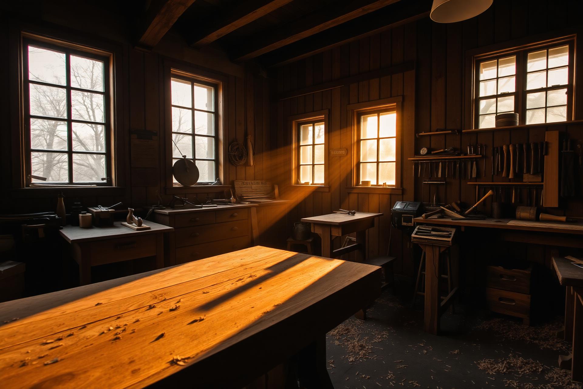Traditionelle Handwerkswerkstatt im warmen Morgenlicht